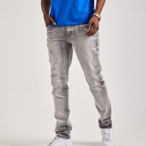 Smoke Rise Vintage Washed Slim Distressed Denim Jeans