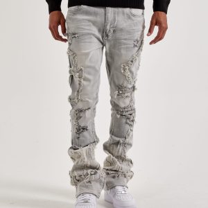 Smoke Rise Flame Rip & Repair Distressed Stacked Denim Jeans
