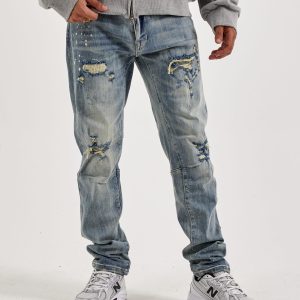 Smoke Rise Vintage Bleach Effect Distressed Slim Denim Jeans