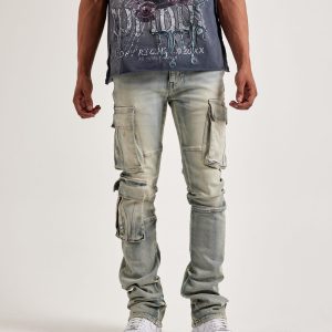 Smoke Rise Utility Pocket Stacked Cargo Denim Jeans