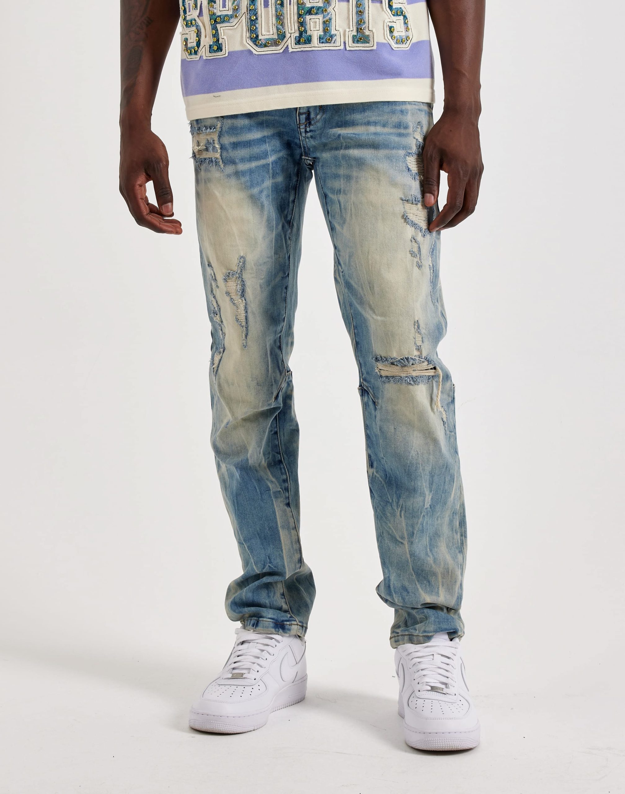 Smoke Rise Vintage Slim Knicking Distressed Denim Jeans