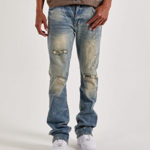 Smoke Rise Distressed Stacked Denim Jeans