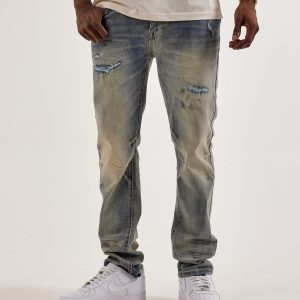 Smoke Rise Distressed Knee Burst Slim Denim Jeans