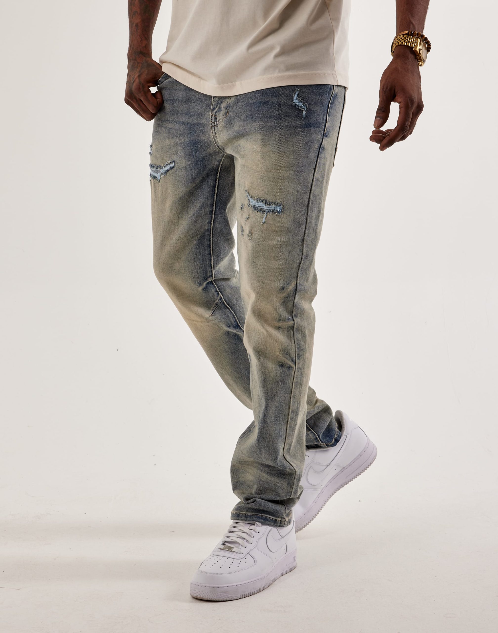 Smoke Rise Distressed Knee Burst Slim Denim Jeans - Image 2