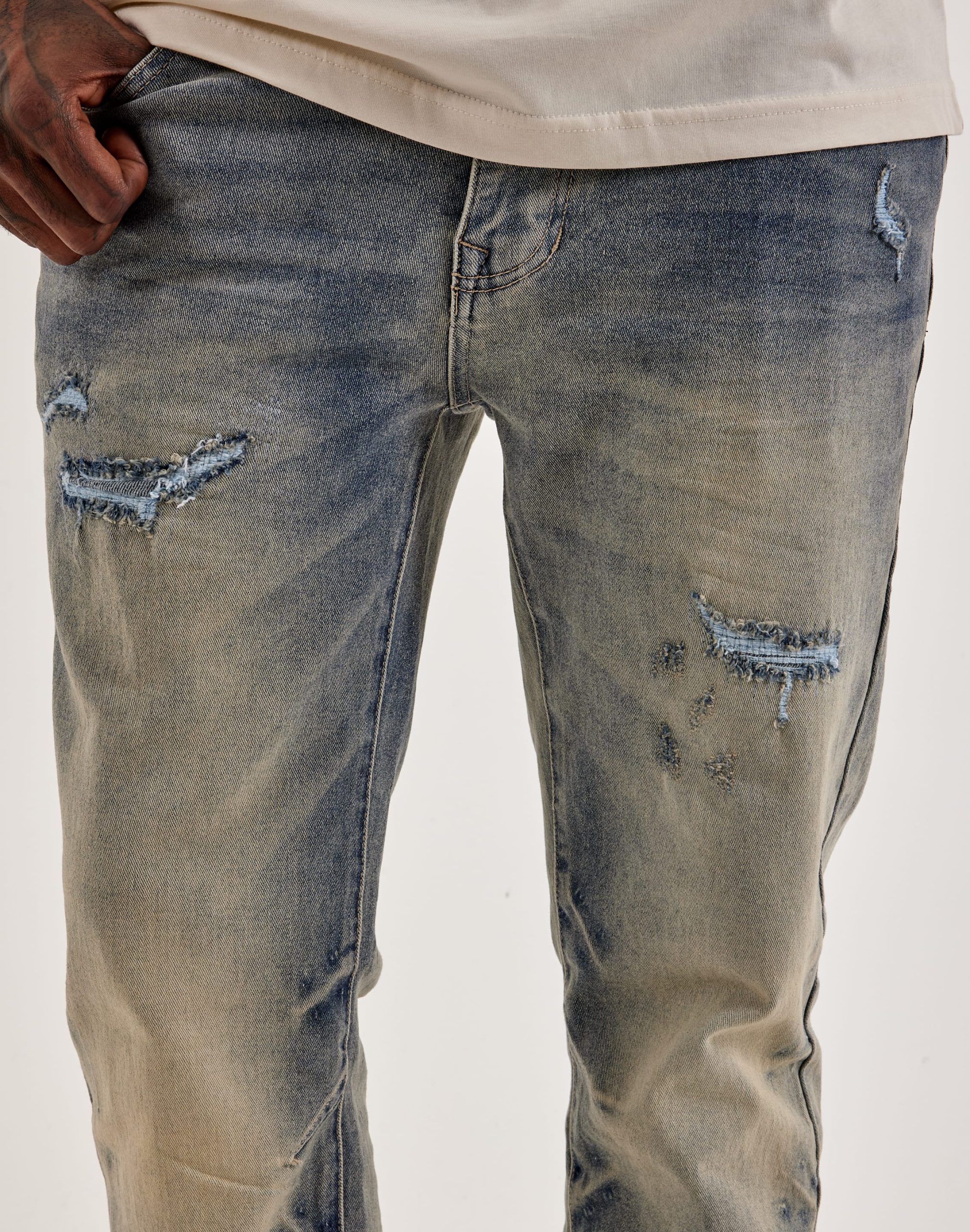 Smoke Rise Distressed Knee Burst Slim Denim Jeans - Image 3