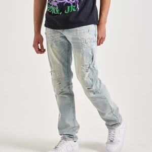 Smoke Rise Vintage Bleach Effect Distressed Slim Denim Jeans