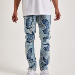Smuggler's Moon Paisley-Print Distressed Slim Denim Jeans