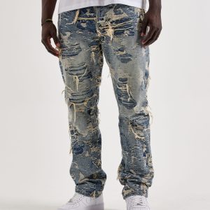 Smuggler's Moon Distressed Straight Denim Jeans