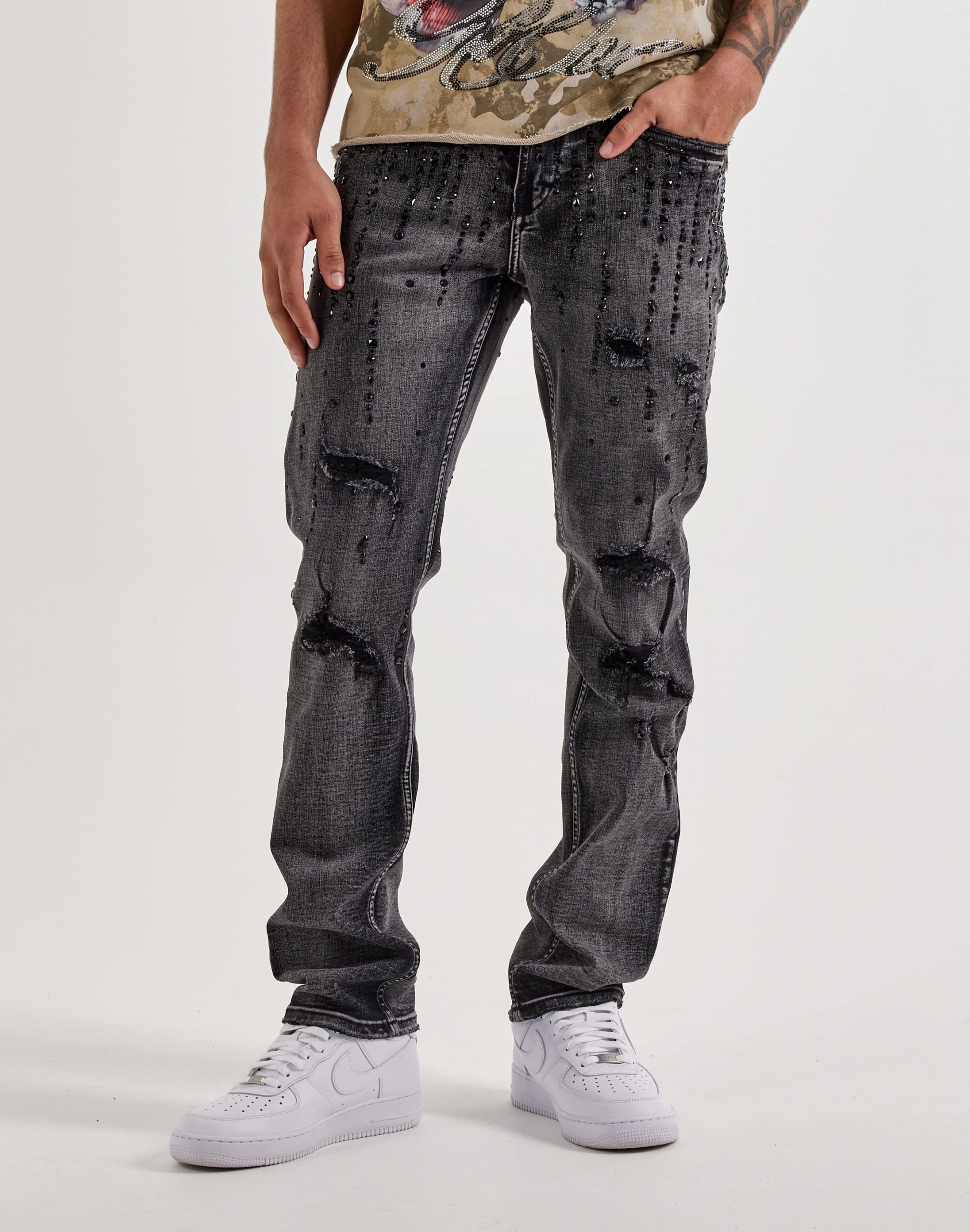Smuggler's Moon Rhinestone Slim Distressed Denim Jeans - Image 2