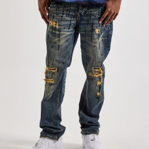 Smuggler's Moon Rhinestone Slim Distressed Denim Jeans