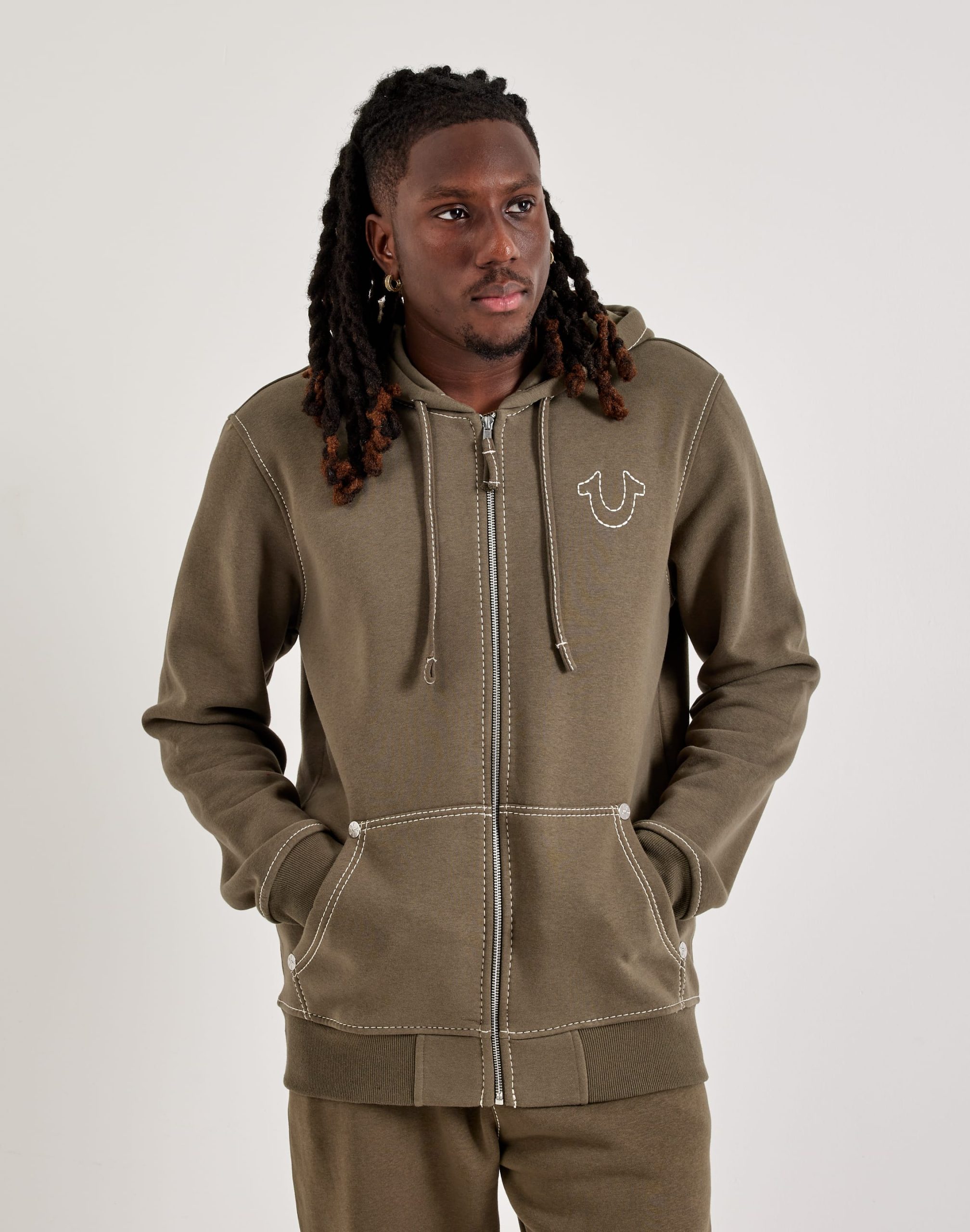True Religion Big-T Full-Zip Fleece Hoodie