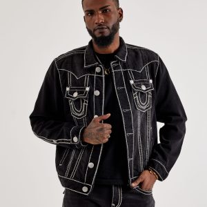 True Religion Jimmy Marled Rope Stitch Denim Jacket
