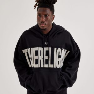 True Religion Knit Panel Cinched Fleece Hoodie