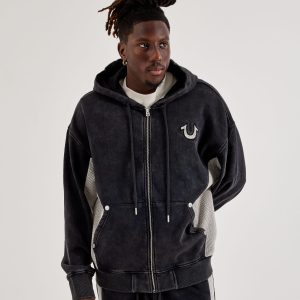 True Religion Mesh Inset Full-Zip Fleece Hoodie