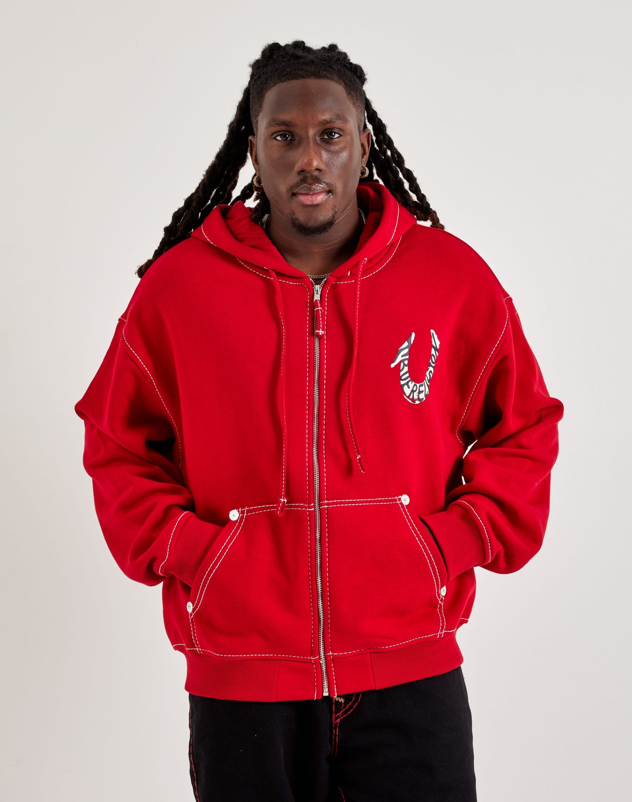 True Religion Horseshoe Paint Big-T Zip Fleece Hoodie