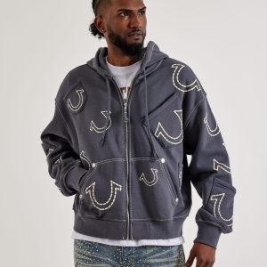 True Religion Big T Cinched Full-Zip Fleece Hoodie