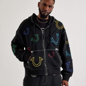 True Religion Big T Cinched Full-Zip Fleece Hoodie
