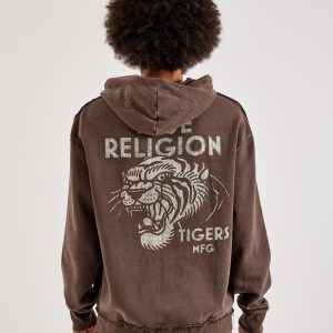 True Religion Crystal Tiger Vintage Zip Fleece Hoodie