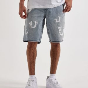 True Religion Bobby Puff Print Logo Denim Shorts