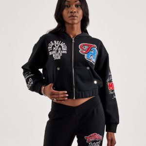 True Religion Crystal Patched Full-Zip Fleece Hoodie