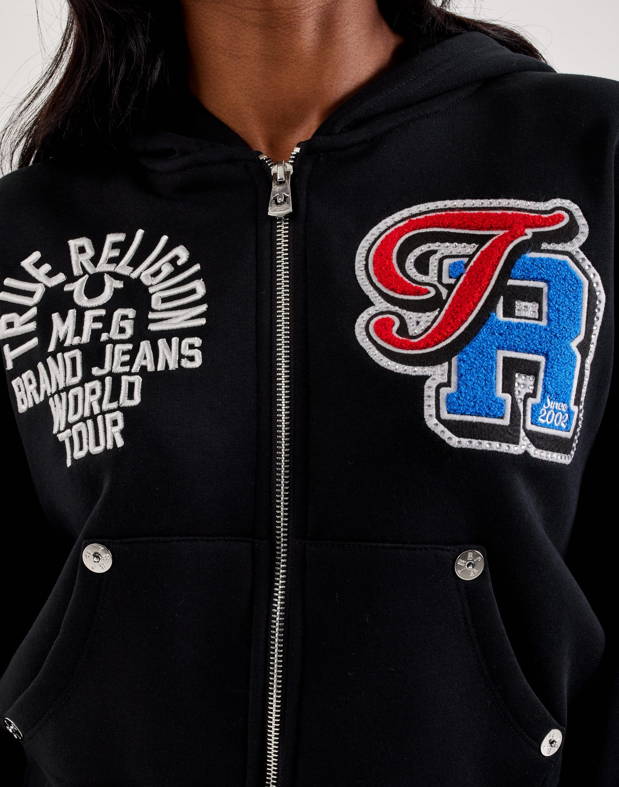 True Religion Crystal Patched Full-Zip Fleece Hoodie - Image 3
