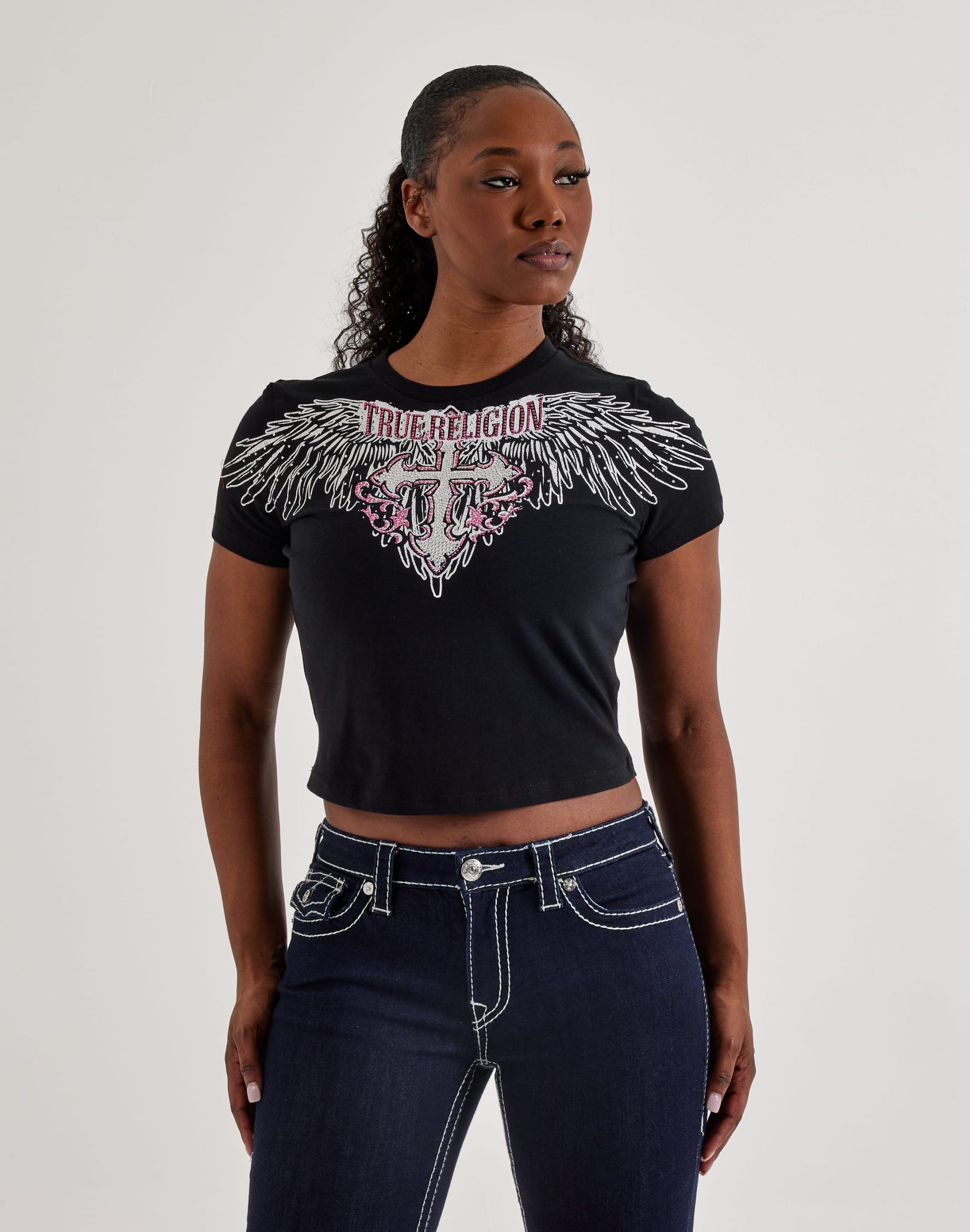 True Religion Crystal Wing Baby Tee