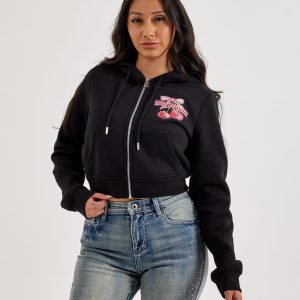 True Religion Cherry Shrunken Full-Zip Fleece Hoodie
