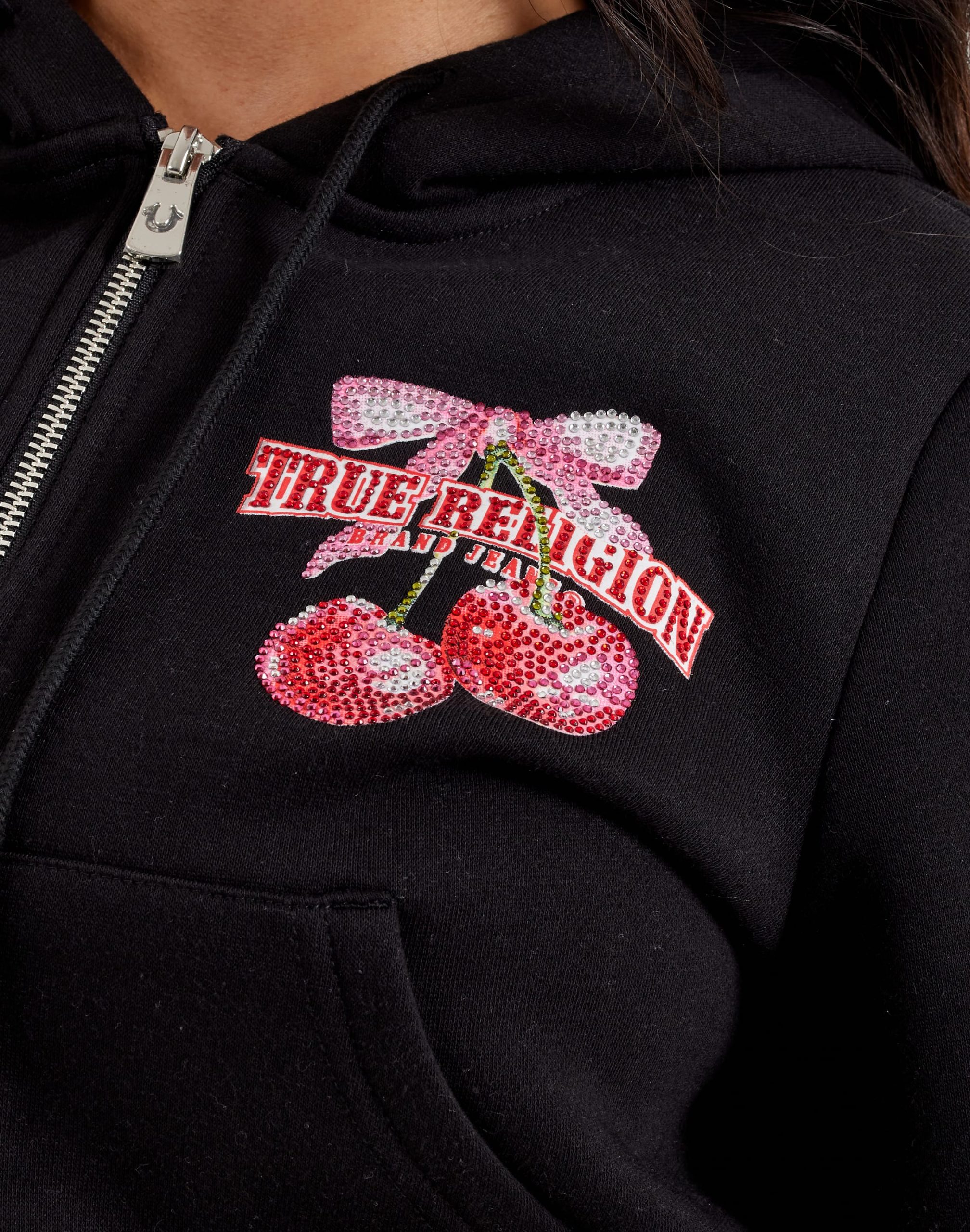 True Religion Cherry Shrunken Full-Zip Fleece Hoodie - Image 3