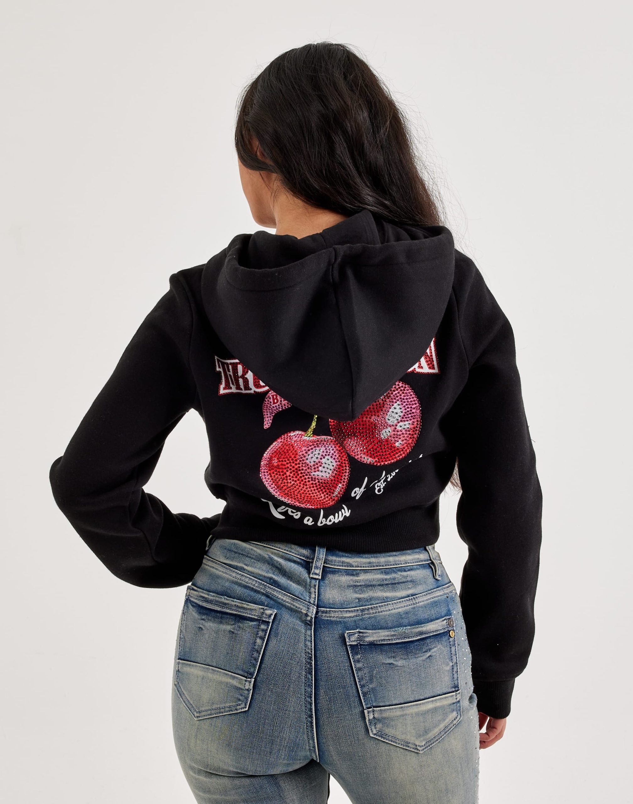 True Religion Cherry Shrunken Full-Zip Fleece Hoodie - Image 2