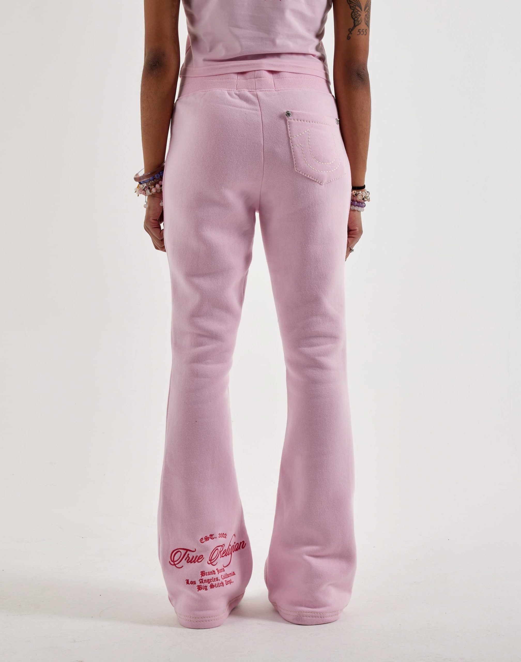 True Religion Embroidered Mid-Rise Big T Bootcut Fleece Sweatpants - Image 4