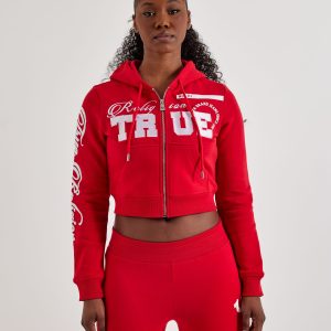 True Religion Embroidered Shrunken Full-Zip Fleece Hoodie