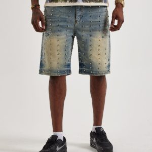 Vicious Denim Rhinestone Cross Denim Shorts