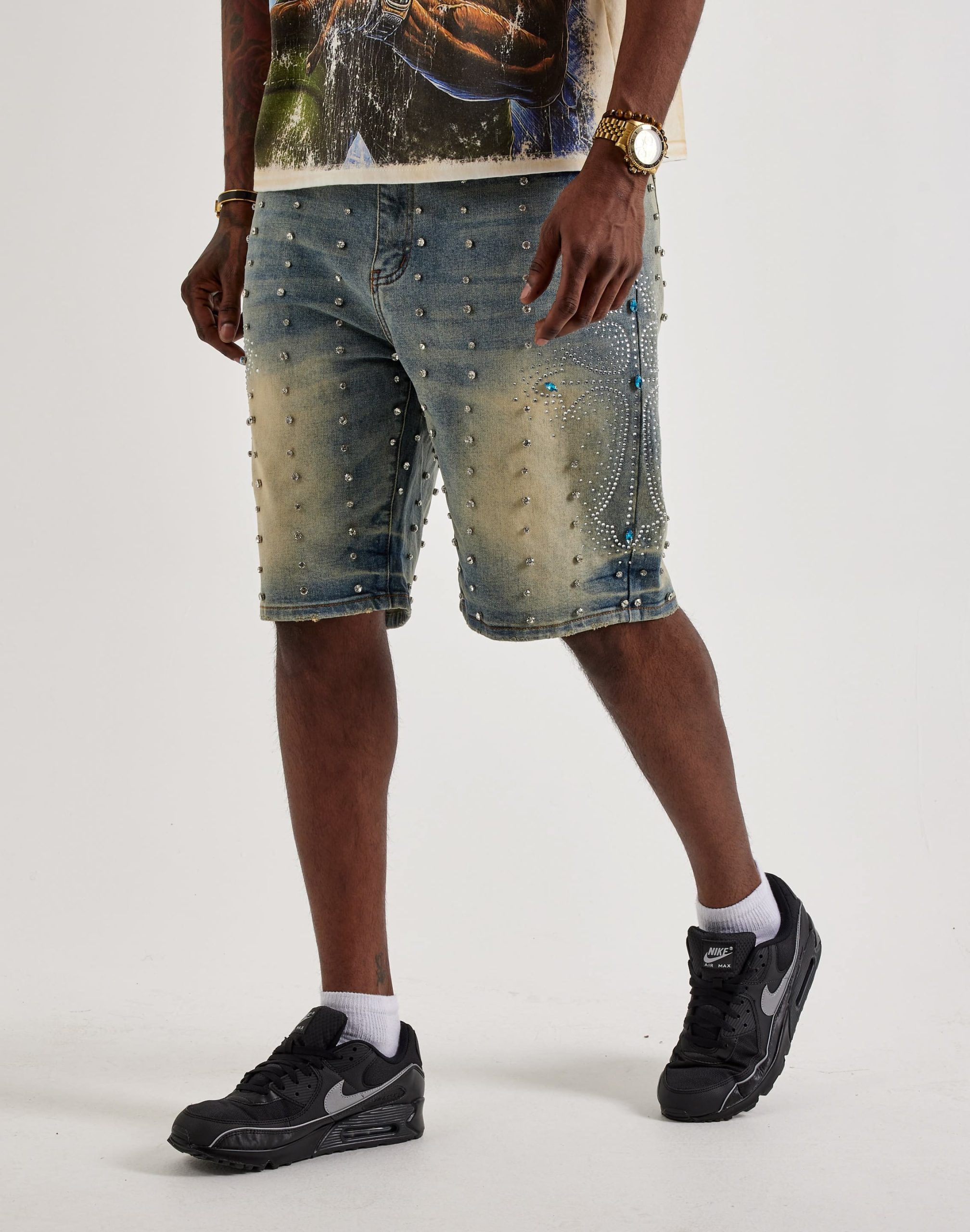 Vicious Denim Rhinestone Cross Denim Shorts - Image 2
