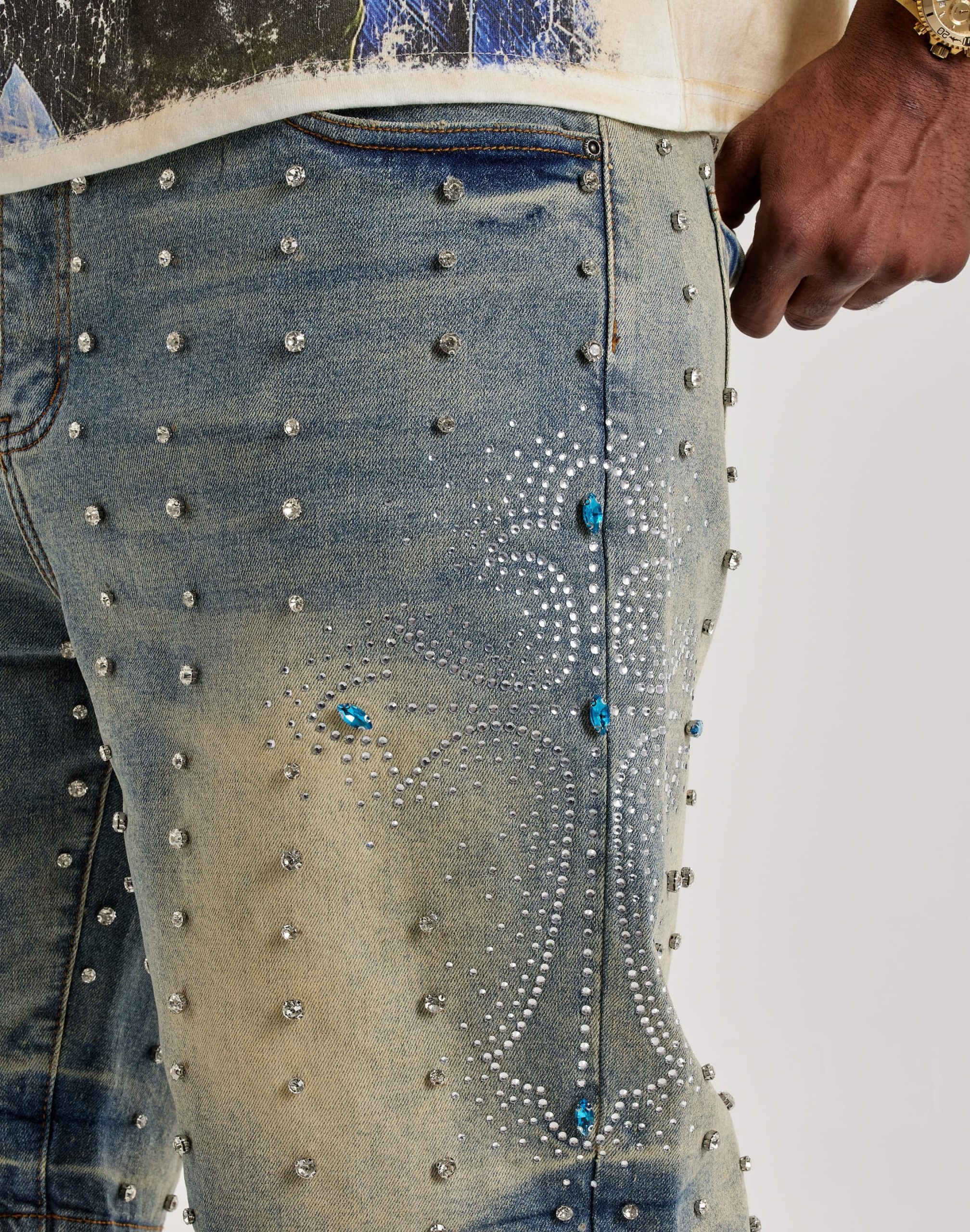 Vicious Denim Rhinestone Cross Denim Shorts - Image 3