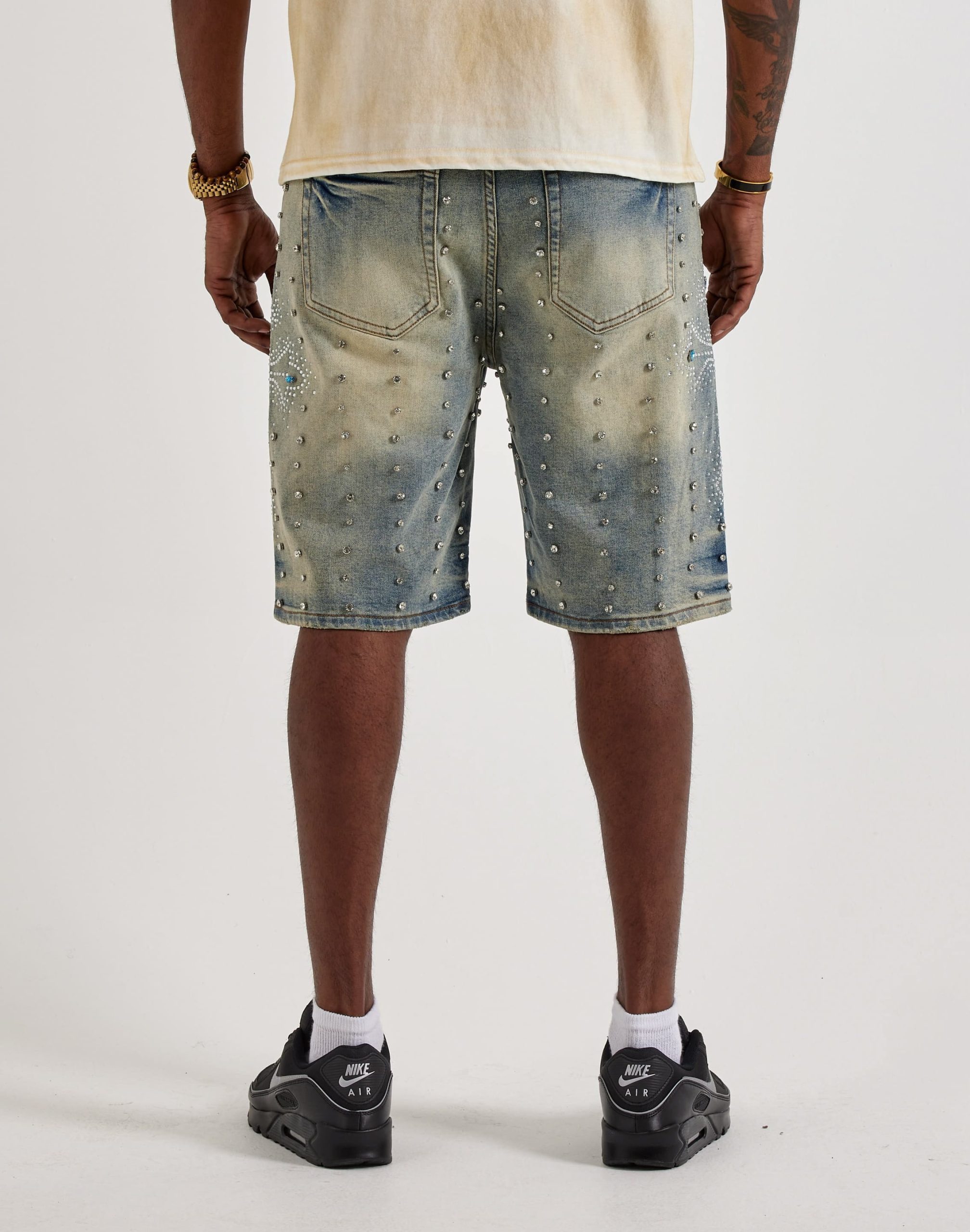 Vicious Denim Rhinestone Cross Denim Shorts - Image 4