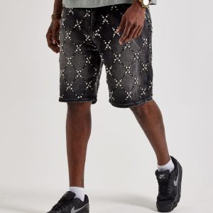 Vicious Denim Pearl Cluster Denim Shorts