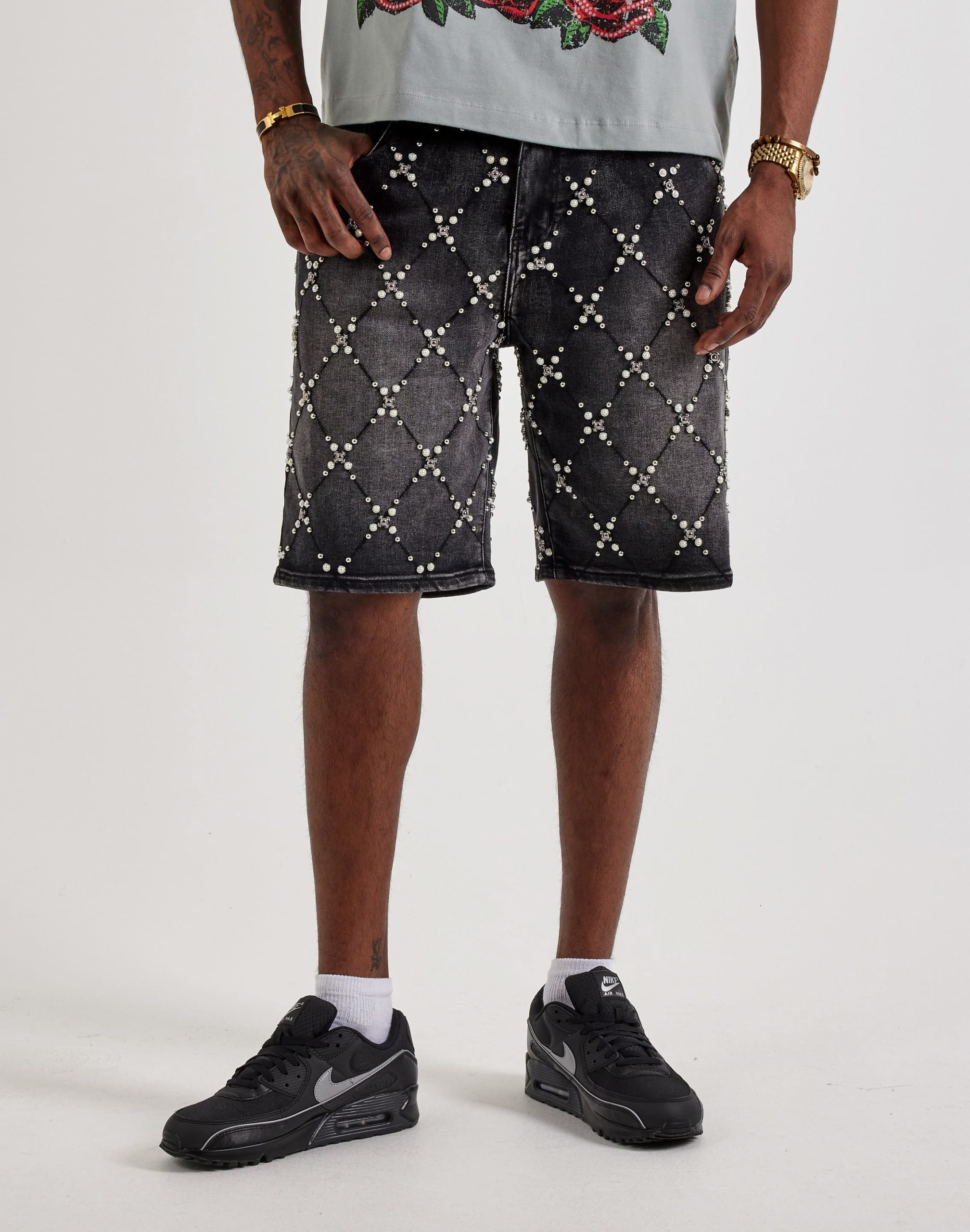 Vicious Denim Pearl Cluster Denim Shorts - Image 2