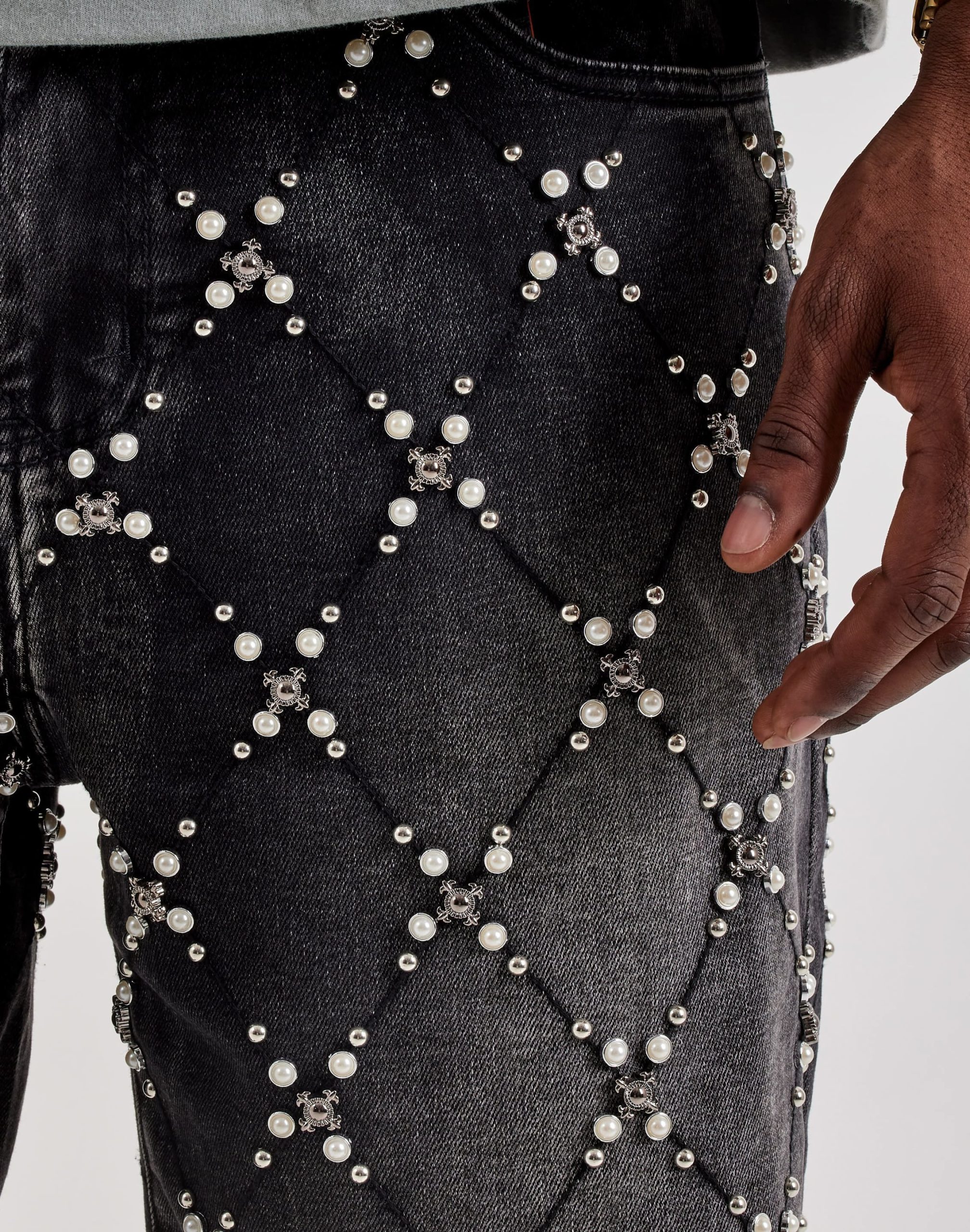 Vicious Denim Pearl Cluster Denim Shorts - Image 3