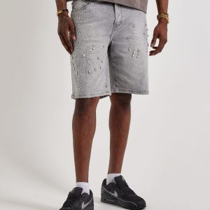 Vicious Denim Rhinestone Burst Denim Shorts