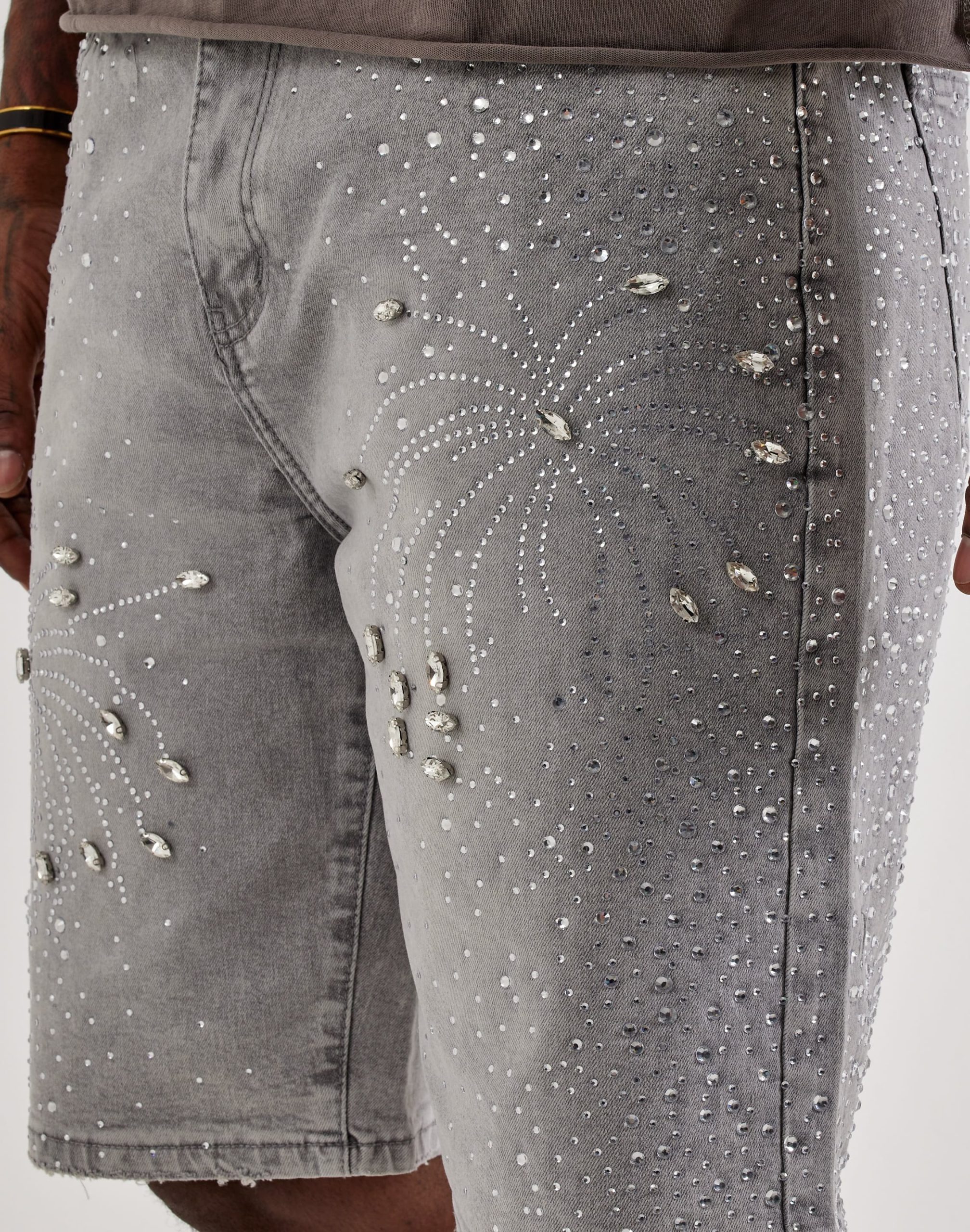 Vicious Denim Rhinestone Burst Denim Shorts - Image 3
