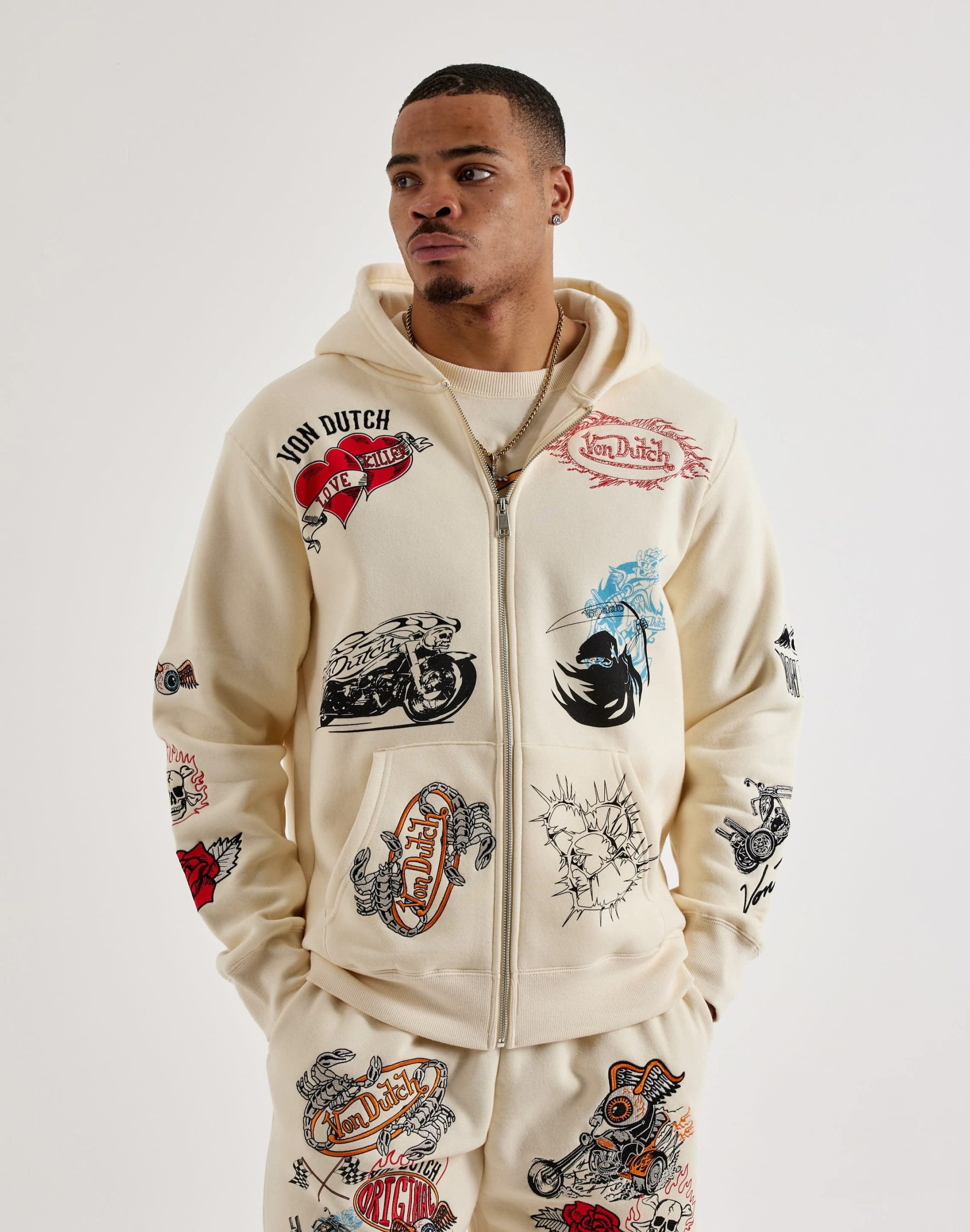 Von Dutch Tattoo Full-Zip Fleece Hoodie