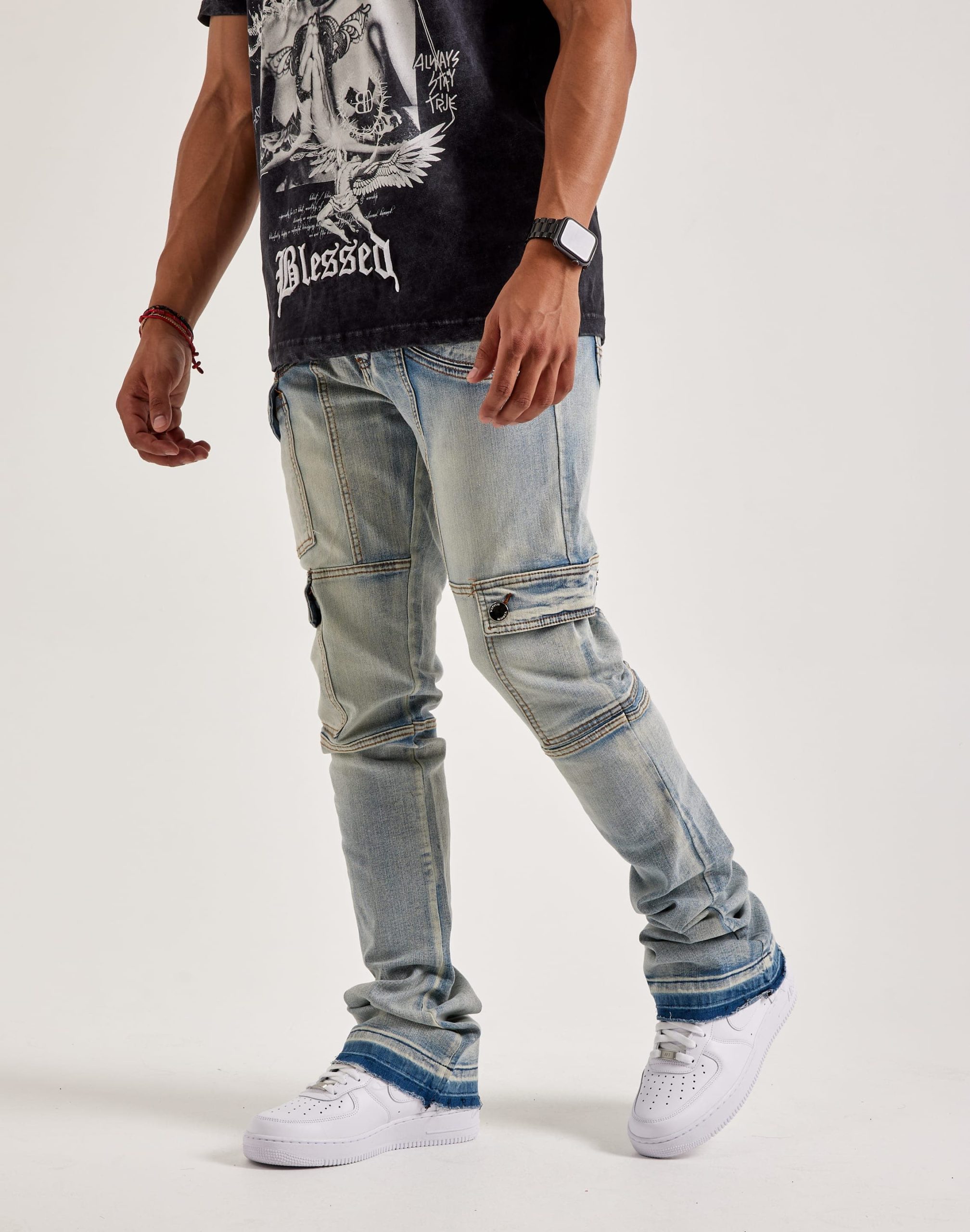 WAIMEA Overdyed Stacked Cargo Denim Jeans