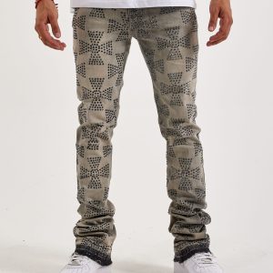 WAIMEA Flared Rhinestone Cross Denim Jeans