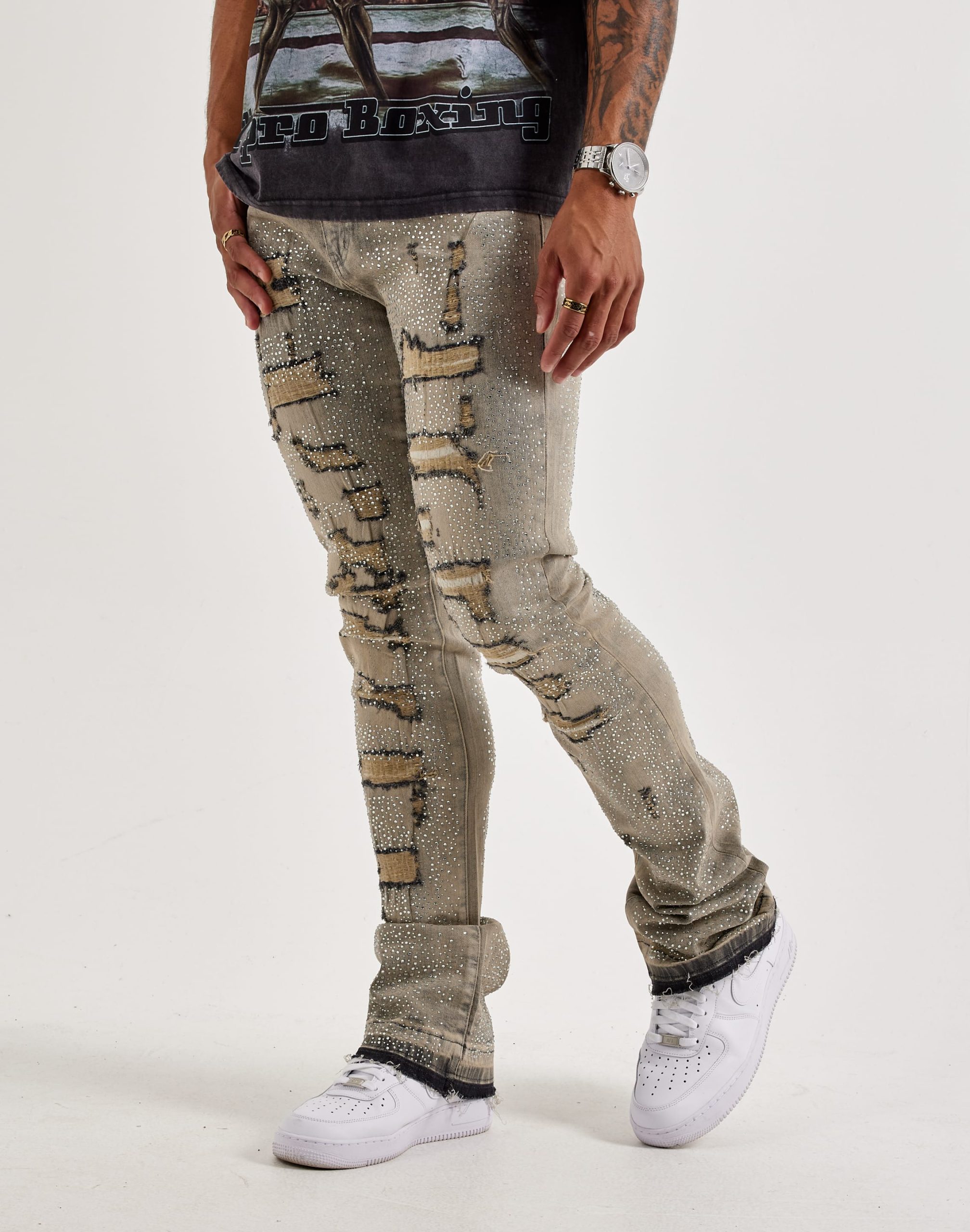 WAIMEA Stacked Rhinestone Distressed Denim Jeans - Image 2