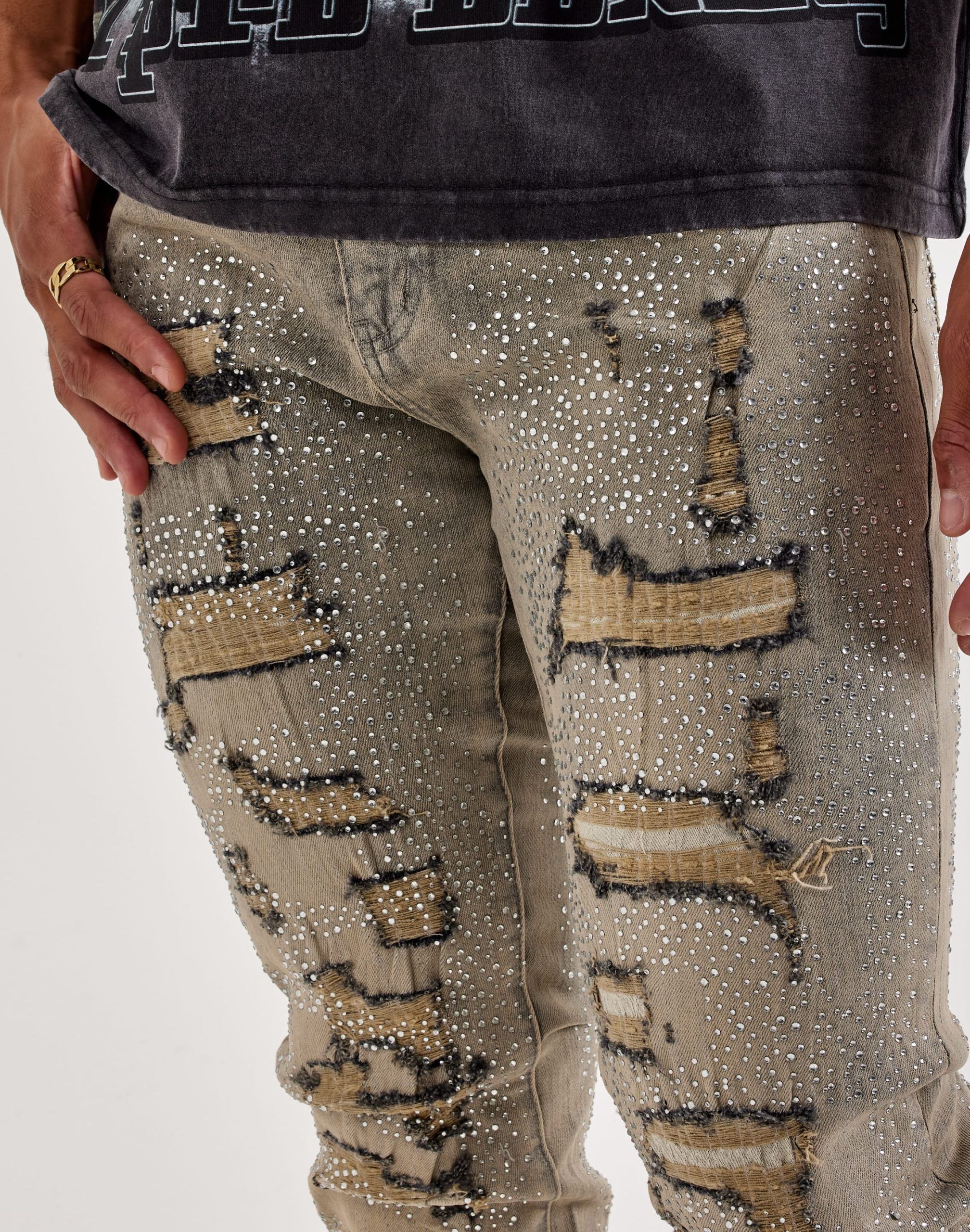 WAIMEA Stacked Rhinestone Distressed Denim Jeans - Image 4
