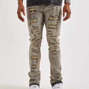 WAIMEA Stacked Rhinestone Distressed Denim Jeans