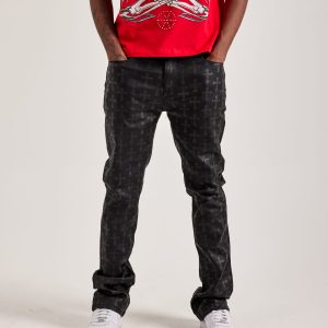 WAIMEA Stacked Coated Distressed Flare Denim Jeans