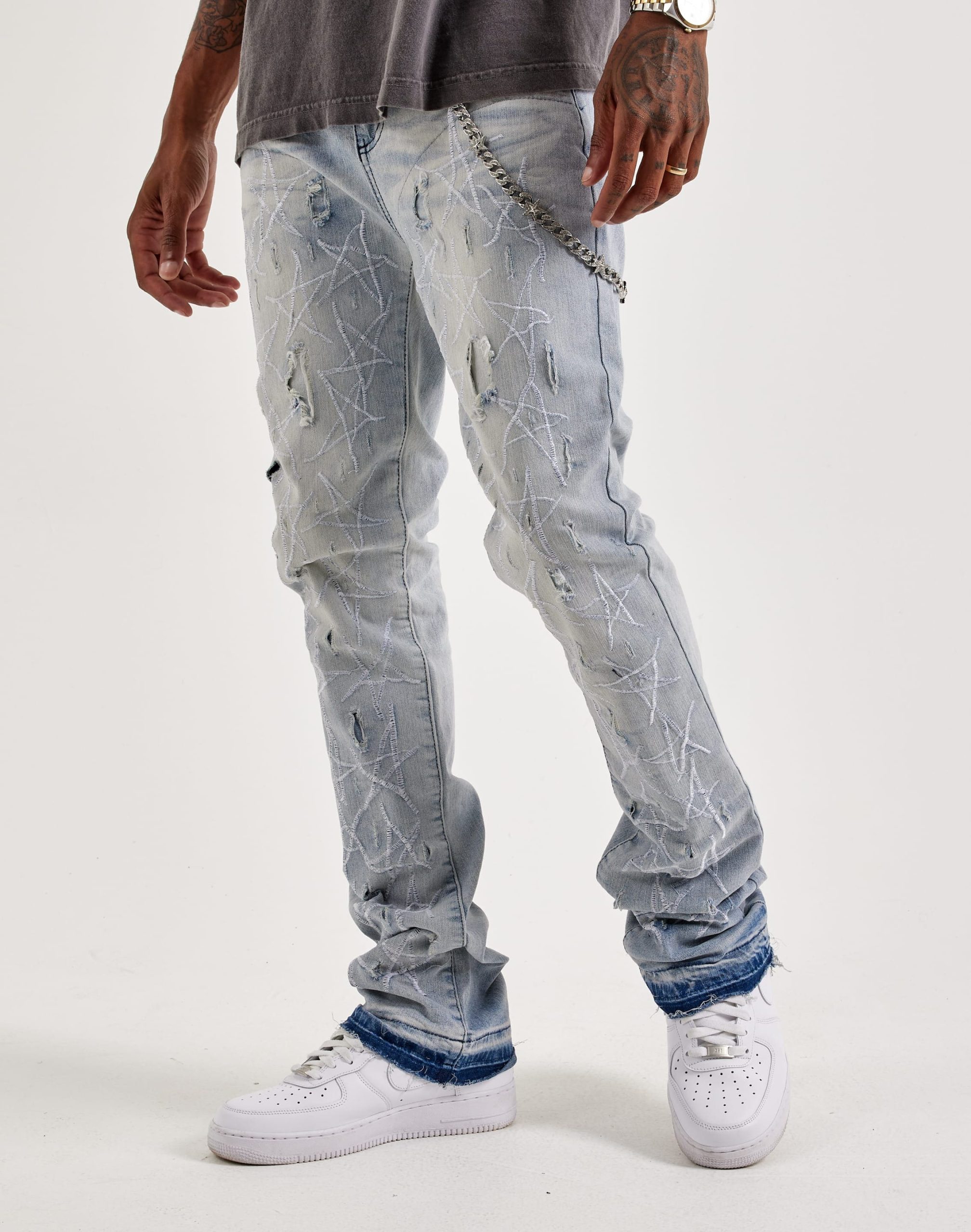 WAIMEA Stacked Star Distressed Denim Jeans
