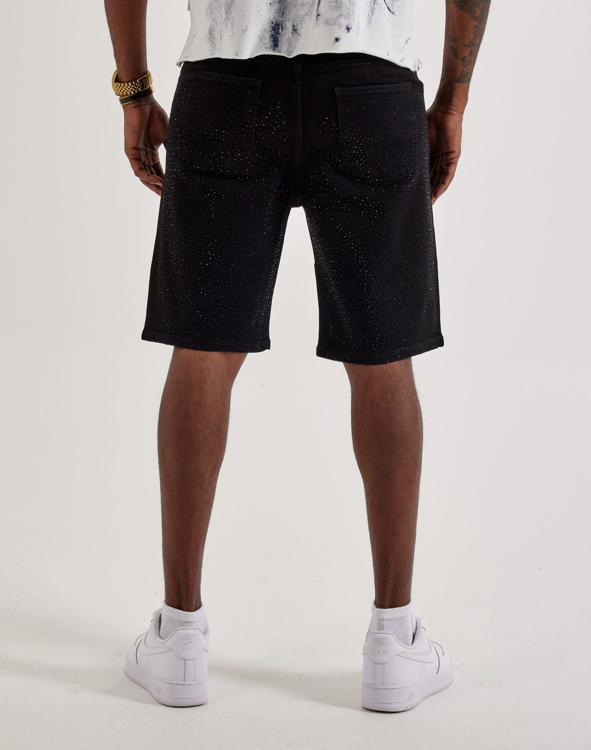 WAIMEA Distressed Rhinestone Denim Shorts - Image 4