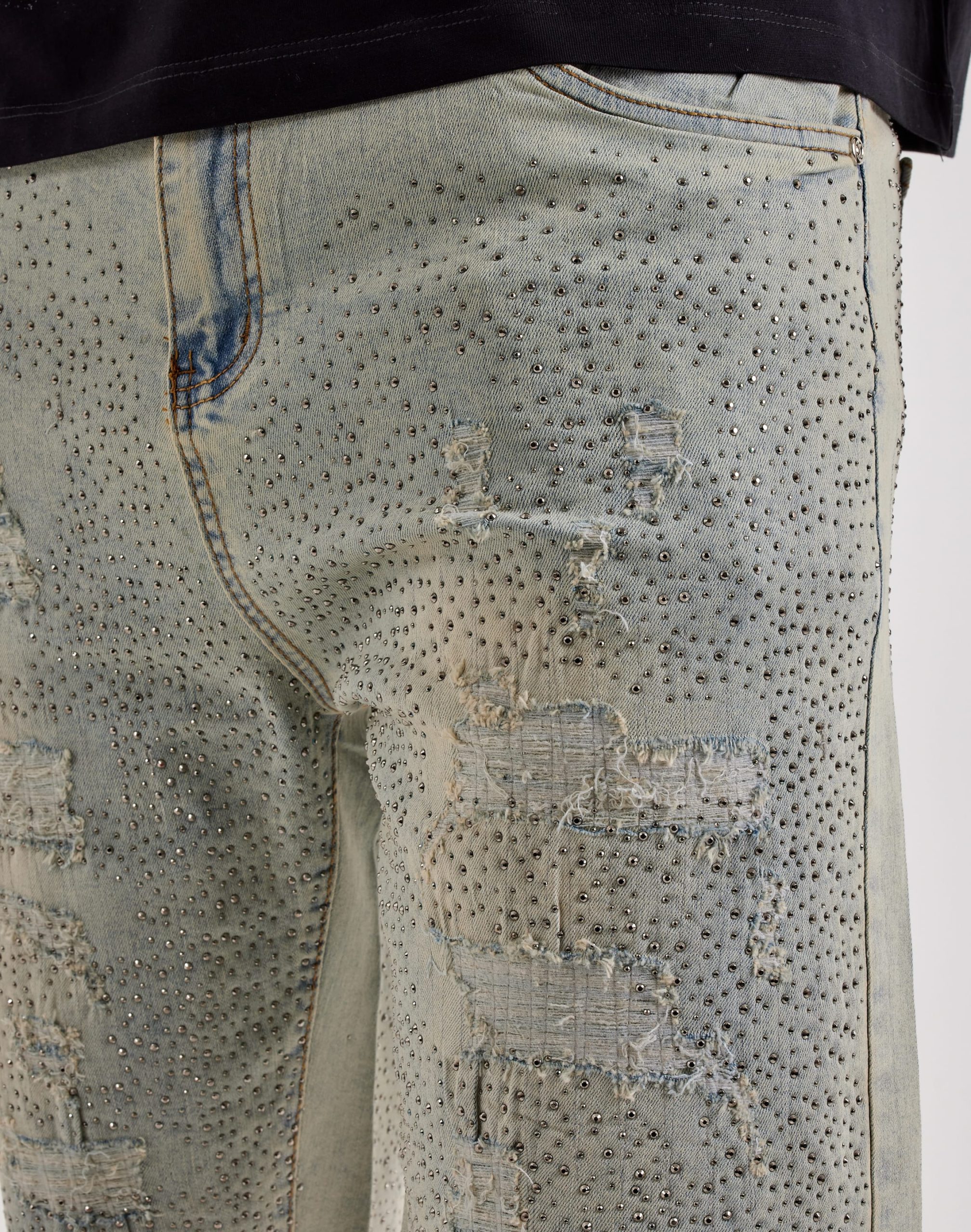 WAIMEA Distressed Rhinestone Denim Shorts - Image 3